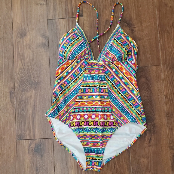 Trina Turk Peruvian Stripe Colorful Swimsuit sz 14 - Picture 5 of 10